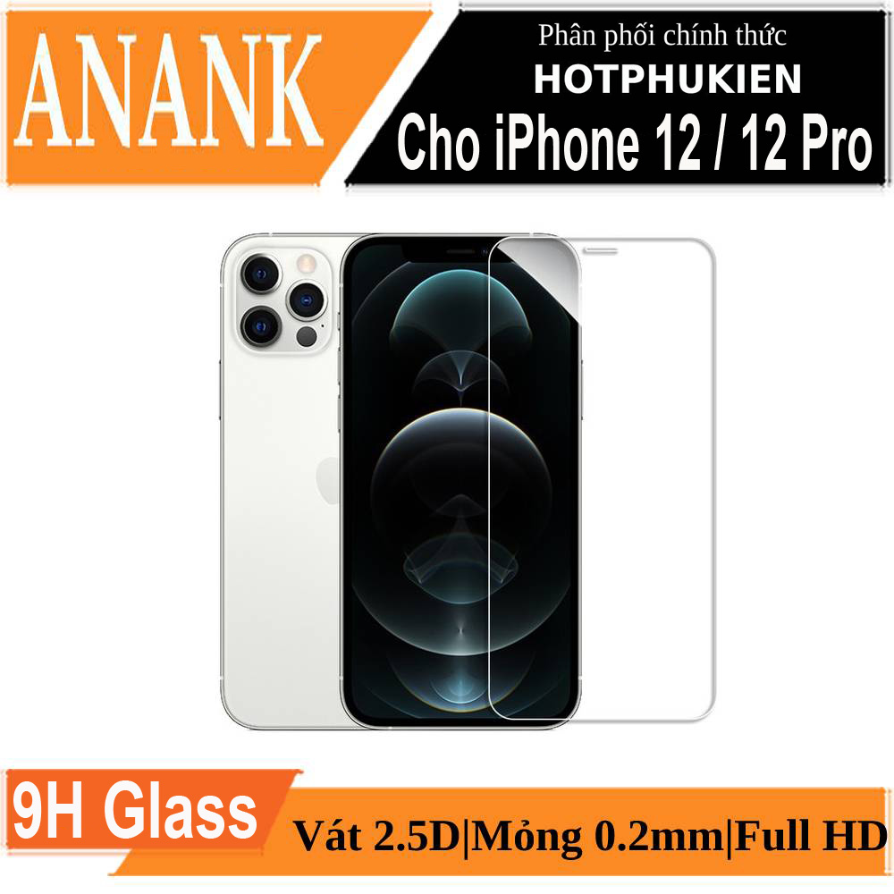 Miếng dán kính cường lực iPhone 12 / iPhone 12 Pro (6.1 inch) hiệu ANANK Nhật Bản Độ cứng 9H, Vát cạnh 2.5D, hạn chế bám vân tay, màn hình hiển thị Full HD - Hàng nhập khẩu