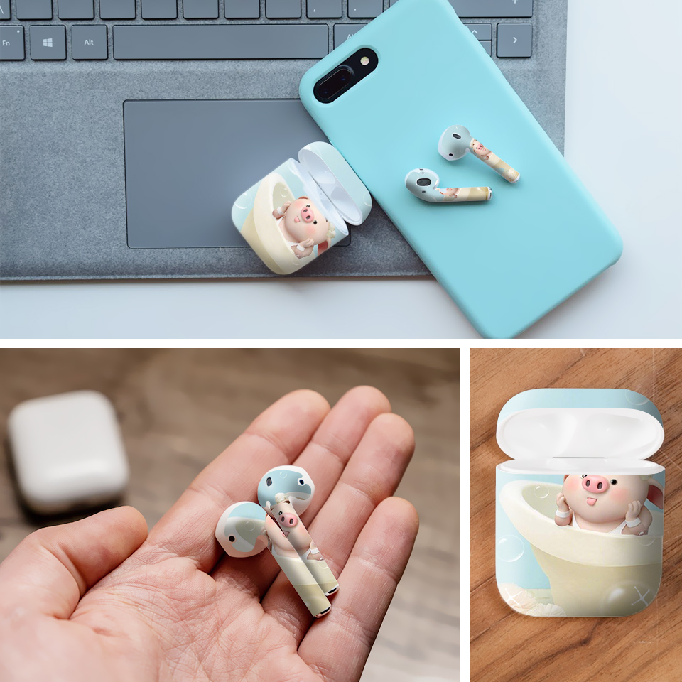 Miếng dán skin chống bẩn cho tai nghe AirPods in hình Heo con dễ thương - HEO2k19 - 085 (bản không dây 1 và 2)