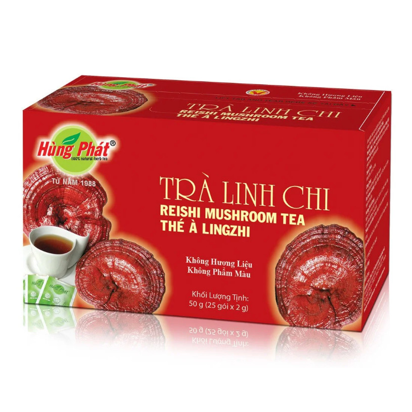 Trà Linh Chi Thanh Mát Hỗ Trợ Lưu Thông Khí Huyết Hộp 25 gói - Reishi Mushroom Tea - Thương hiệu Hùng Phát