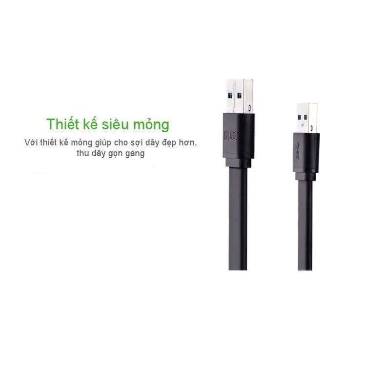 Ugreen UG10804US128TK 1.5M màu Đen Cáp 2 đầu USB 3.0 dương dáng dẹt - HÀNG CHÍNH HÃNG