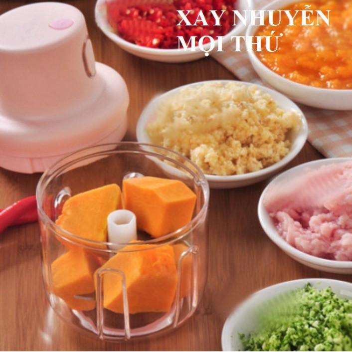 Máy xay mini cầm tay đa năng sạc pin cao cấp xay tỏi ớt, hành, rau củ quả (Tặng 5 móc dán tường siêu dính)