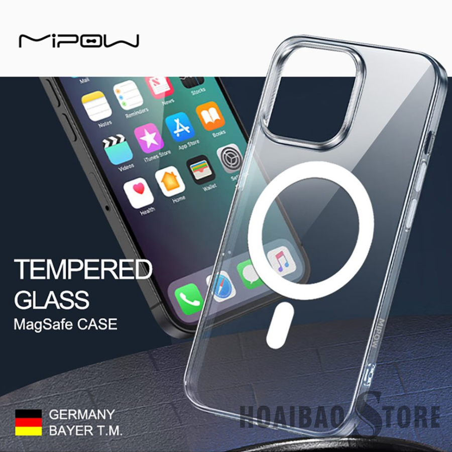 ỐP LƯNG SẠC TỪ TÍNH CHO IPHONE 12/ 12 PRO/ 12 PRO MAX MIPOW TEMPERED GLASS TRANSPARENT - Hàng Chính Hãng