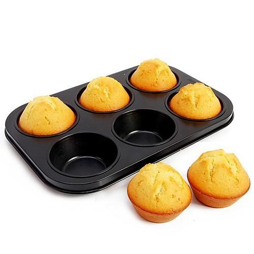 KHUÔN THÉP CACBON NƯỚNG BÁNH CUPCAKE , MUFFIN 6 Ô CHỐNG DÍNH CAO CẤP