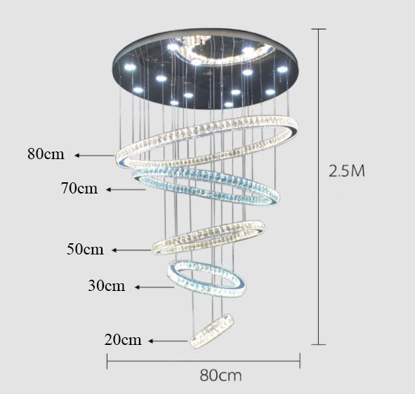 Đèn thả WERED 5 vòng pha lê hiện đại - đế đèn tích hợp 10 đèn LED [ẢNH VIDEO THẬT 100%]