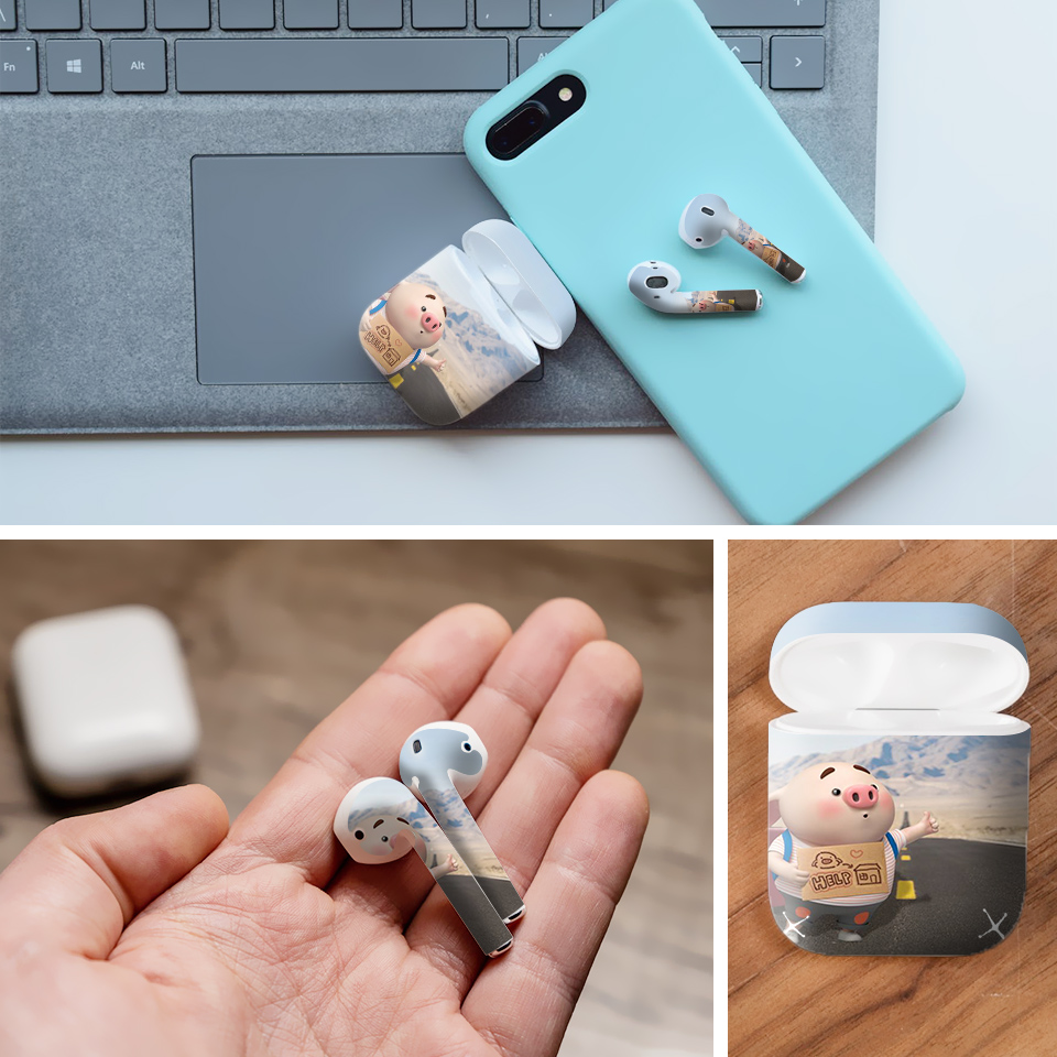 Miếng dán skin chống bẩn cho tai nghe AirPods in hình Heo con dễ thương - HEO2k19 - 116 (bản không dây 1 và 2)