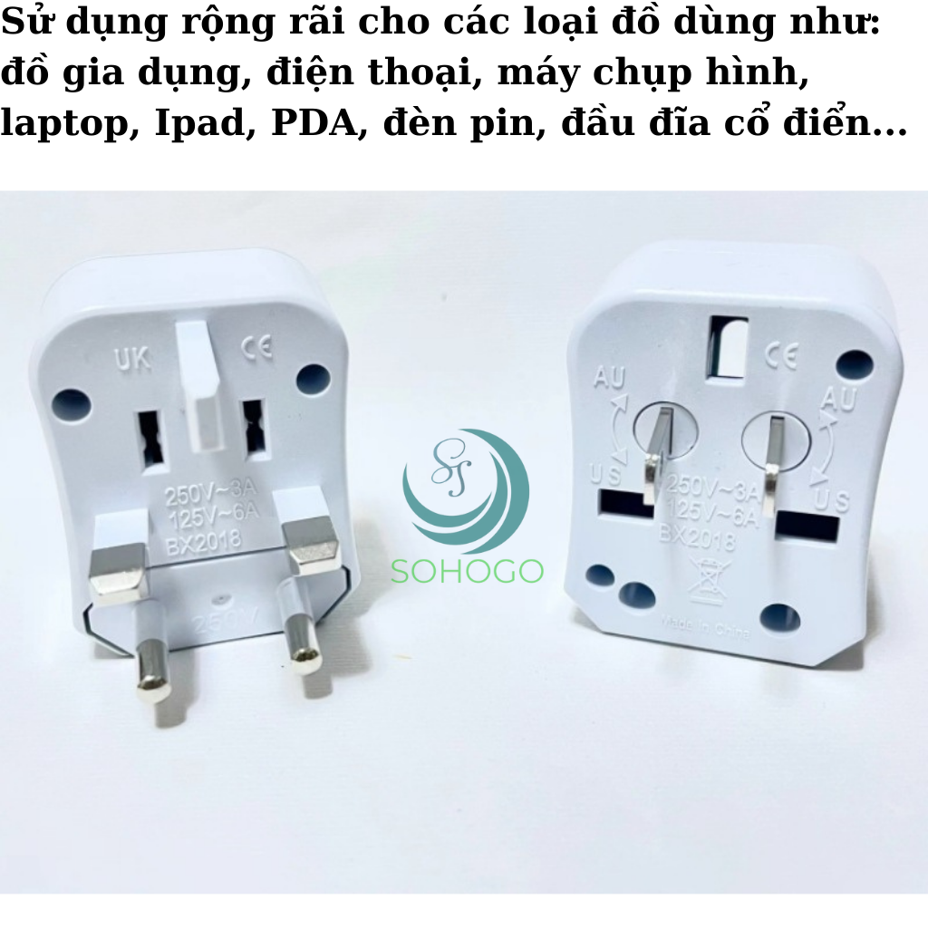 Ổ cắm du lịch đa năng xuyên lục địa 200 Quốc Gia-Ổ cắm chuyển đổi nguồn phù hợp với chuẩn của Châu Âu, Mỹ, Úc, Nhật Bản-Ổ cắm điện đa năng du lịch Universal Travel Adapter nhiều đầu