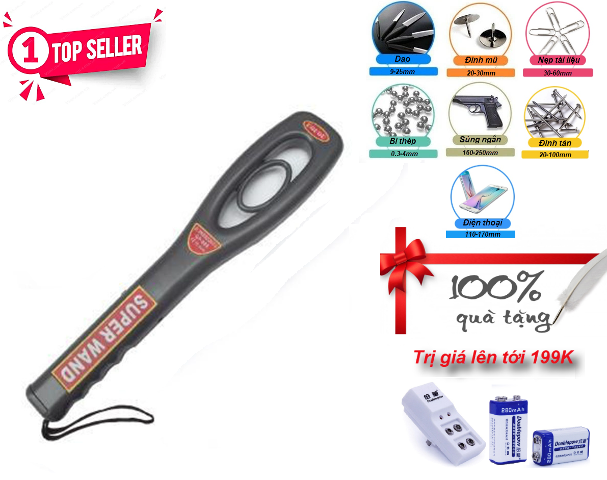ROGTZ Máy Dò Kim Loại Cầm Tay Super Wand GP-008 - Nhanh Chóng, Chính Xác 99% Báo Hiệu Âm Thanh Đèn LED Rung Khoảng Cách Dò 30cm Nhựa ABS Nhỏ Gọn Hoạt Động 40 Tiếng An Ninh Sân Bay Cơ Quan Tổ Chức Ngân Hàng Máy Móc Linh Kiện - Hàng Chính Hãng