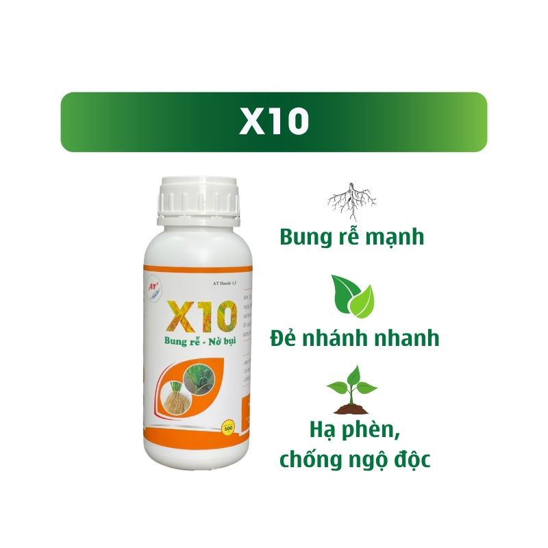 Phân Bón Hữu Cơ AT X10 500ml Chuyên Lúa Giúp Bung Rễ, Nở Bụi, Đẻ Nhánh Mạnh, Hạ Phèn, Chống Ngộ Độc, Cứng Cây
