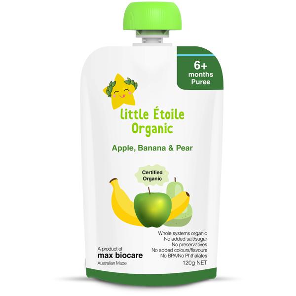 Thực phẩm ăn dặm hữu cơ Little Étoile Organic vị táo, chuối và lê