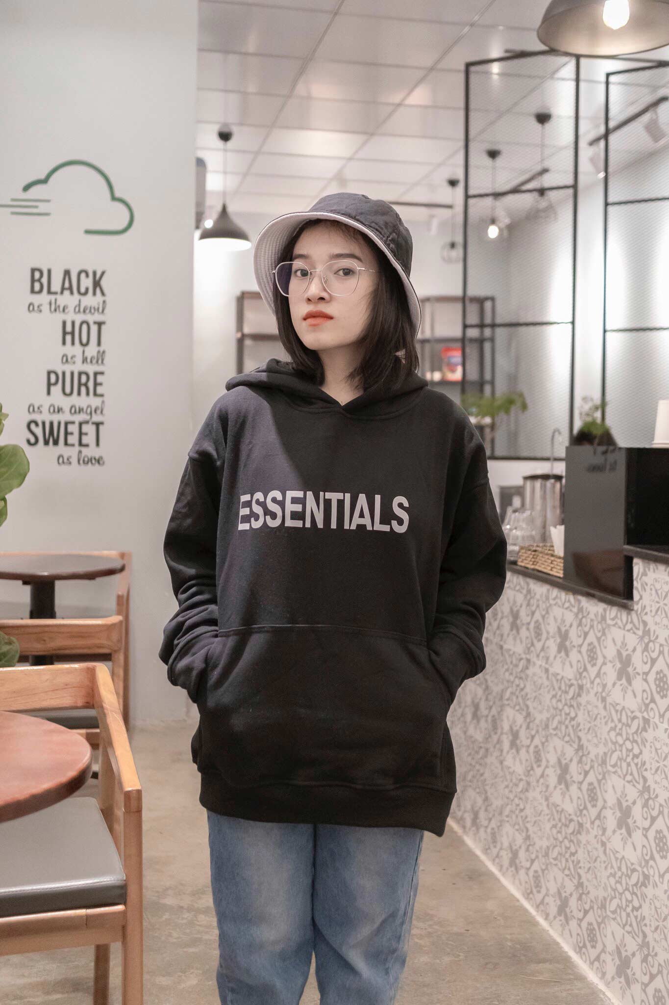 áo hoodie nam nữ, áo hoodie có mũ in chữ essend 2 màu năng động phong cách hàn quốc