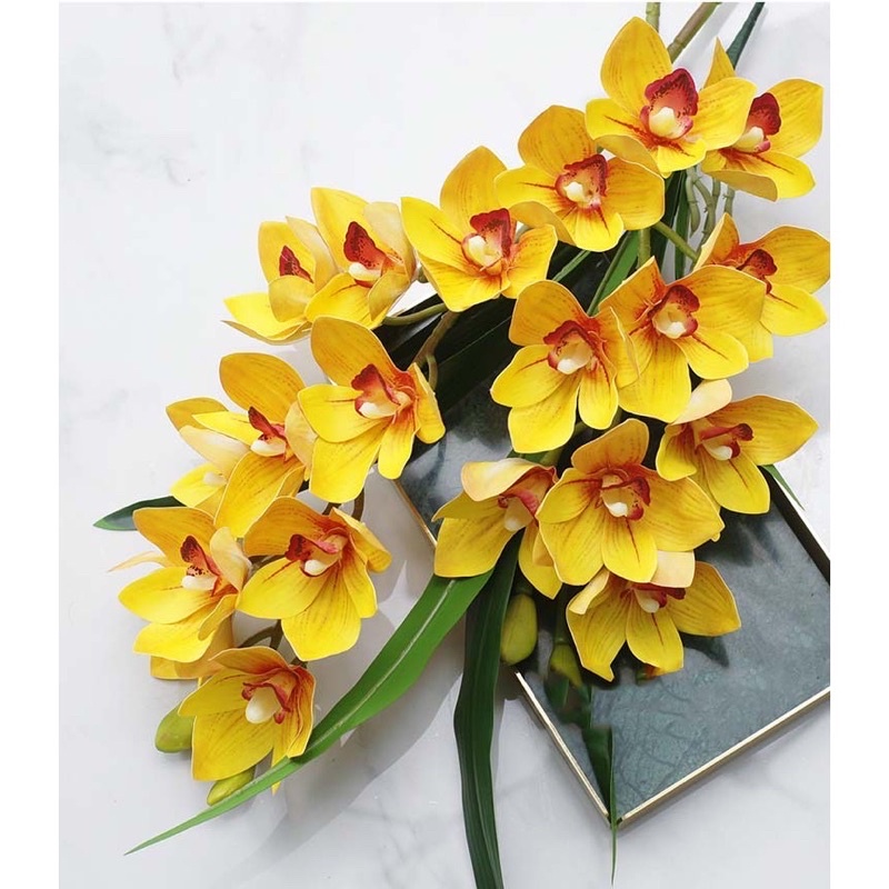 Cành hoa địa Lan giả - 1 cành - 9 bông - Nhiều loại màu sắc - Cây giả, hoa lụa Decor trang trí nhà cửa