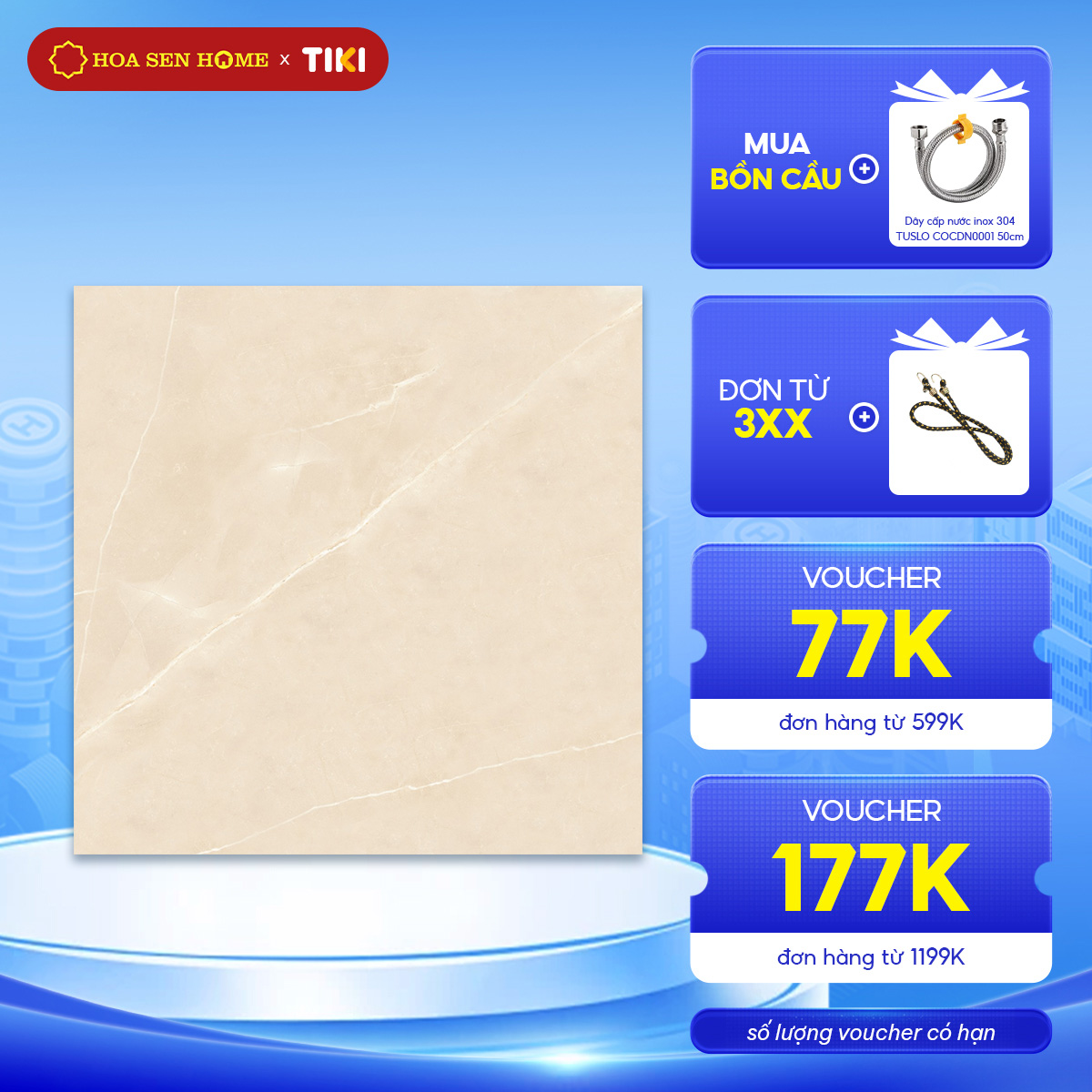 Gạch lát nền granite LUSTRA INSPA1001000006 màu be nhạt, vân đá tự nhiên màu trắng, gạch 1 face, kích thước 1000mmx1000mm, thùng 2 viên - Hàng chính hãng