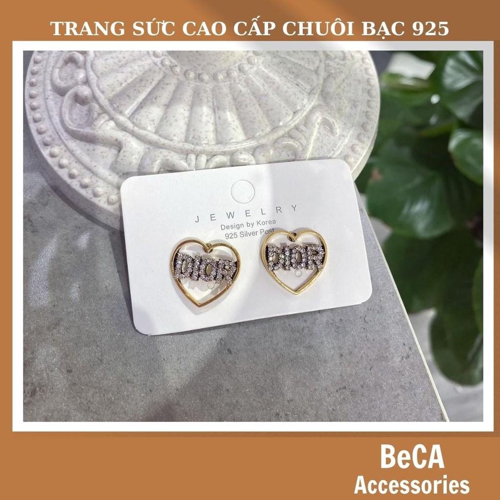 Khuyên tai nữ hình trái timHoa tai nữ sát tai đính đá - Bông tai chuôi bạc 925