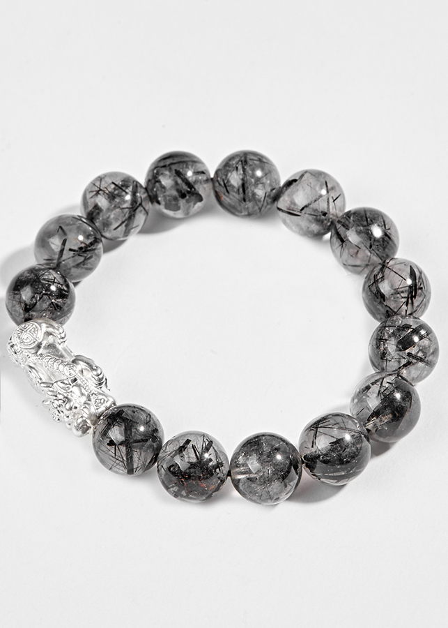 Vòng Thạch Anh Tóc Đen Phối Tỳ Hưu Bạc  Ngọc Quý Gemstones
