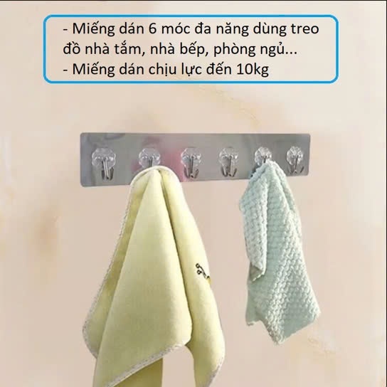 Thanh 6 móc dán tường siêu dính dán tường nhà tắm, móc dán tường treo quần áo chịu nặng tốt