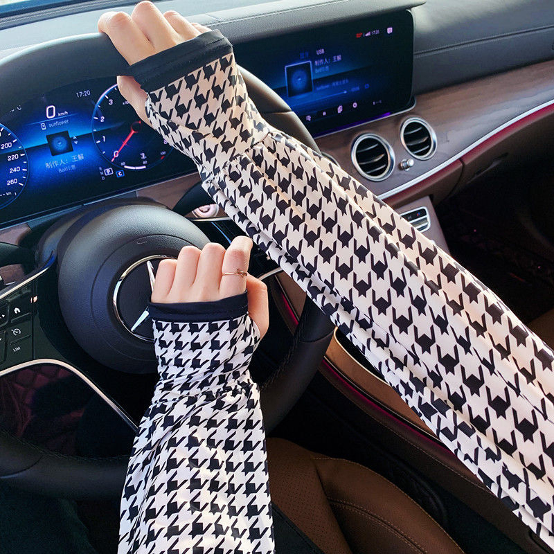 Găng Tay Chống Nắng Dài Hoa Văn Hở Ngón Tiện Dụng Đi Xe