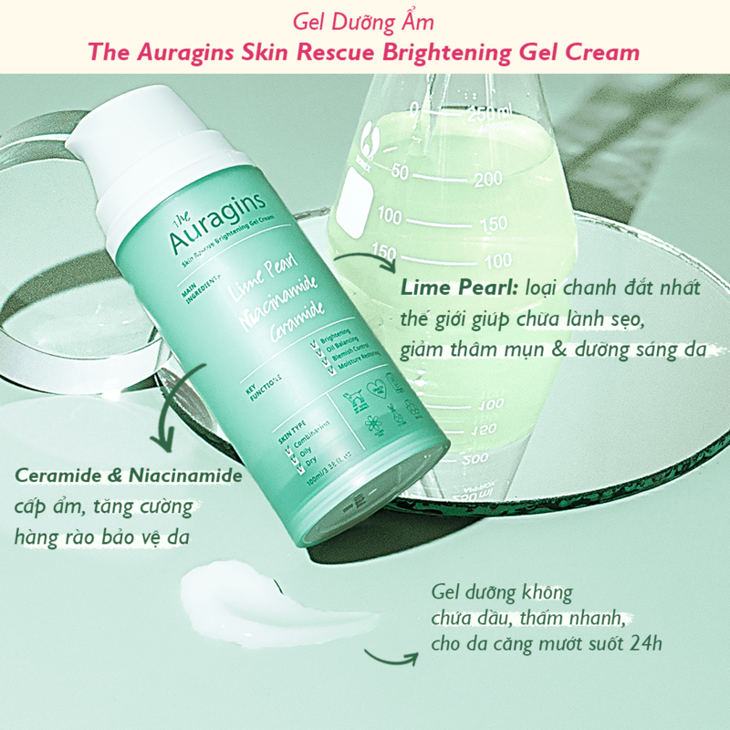 Combo Gel Rửa Mặt Làm Sạch Sâu Cho Da Dầu Mụn The Auragins Và Gel Dưỡng Ẩm Ngừa Mụn, Giảm Thâm
