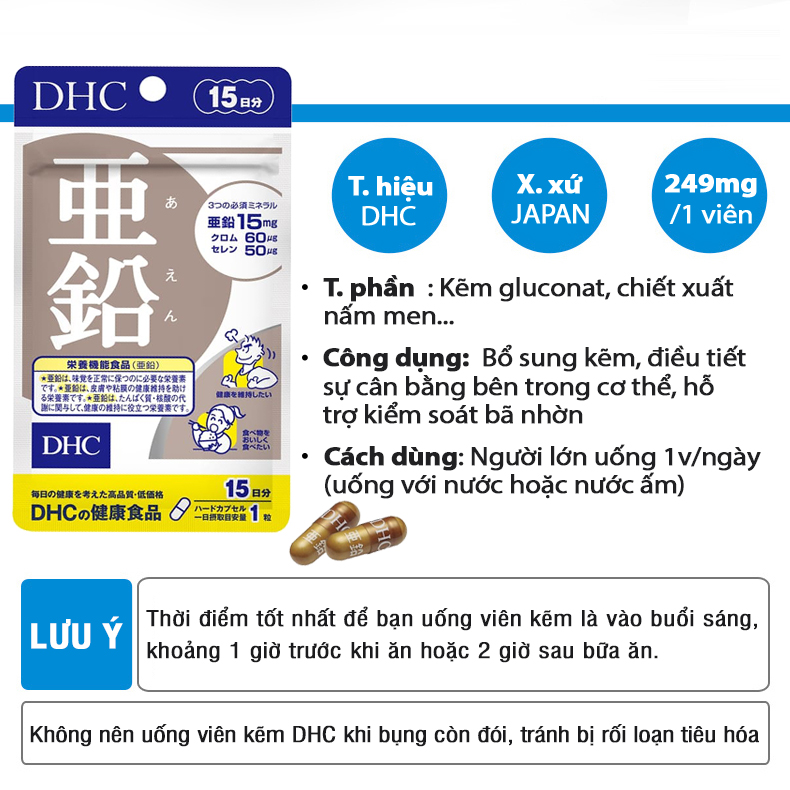 Combo GIẢM MỤN - NÓNG TRONG DHC Nhật Bản viên uống rau củ và viên kẽm 30 ngày JN-DHC-CB3