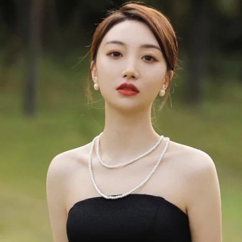 N169 dây chuyền handmade hạt ngọc tròn chập đôi 140cm hạt 6mm