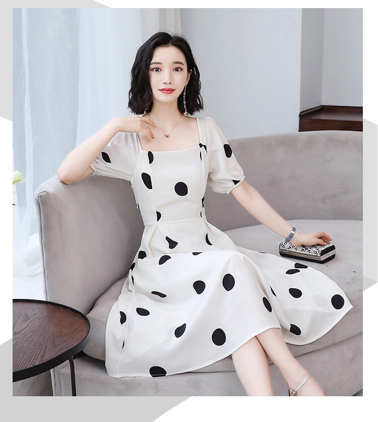 Đầm xòe midi cổ vuông chấm bi vintage - VN23190