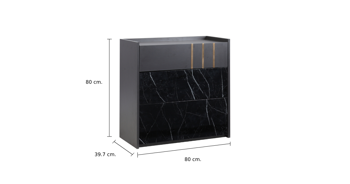Tủ ngăn kéo 3 tầng MARQUINA gỗ công nghiệp cao cấp màu xám đen kết hợp vân đá cẩm thạch sang trọng | Index Living Mall - Phân phối độc quyền tại Việt Nam