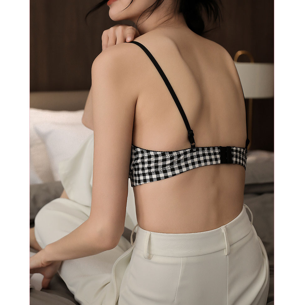 Bralette Cotton Đệm Mỏng Họa Tiết Kẻ Caro Thoáng Mát Phong Cách Nhật Bản B497