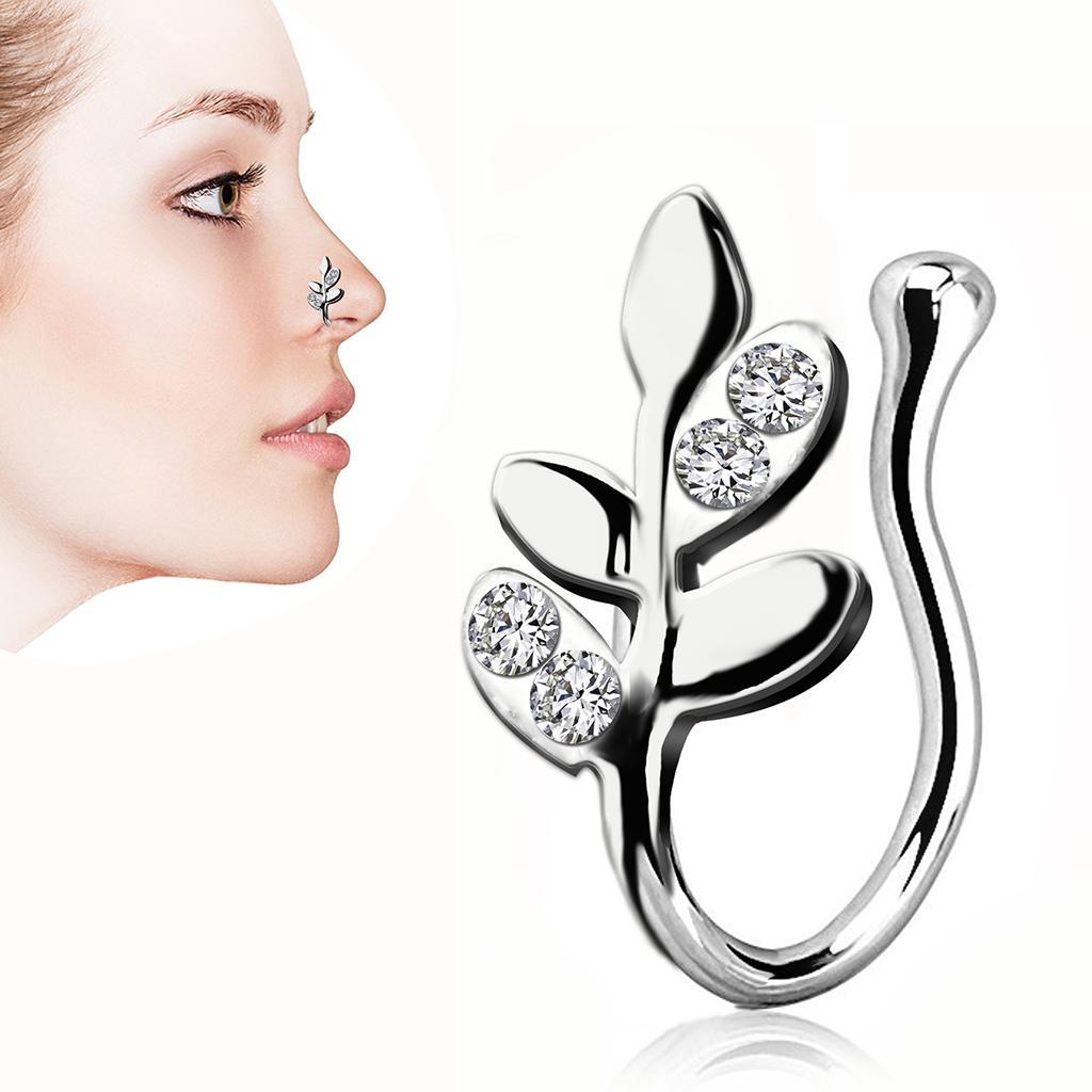 2 Pieces Crystal Fake Nose Rings 18G Hoop Non-Pierced Rose Gold Silver