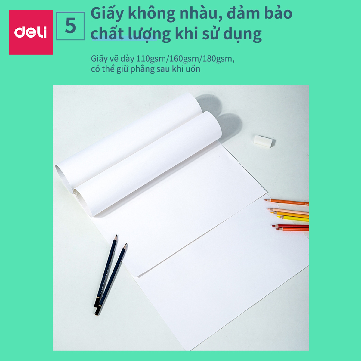 Giấy Vẽ Chuyên Dụng Deli 265X380Mm - 110/160/180Gsm, 20 Tờ - 1 Quyển - 73607/73611/73613