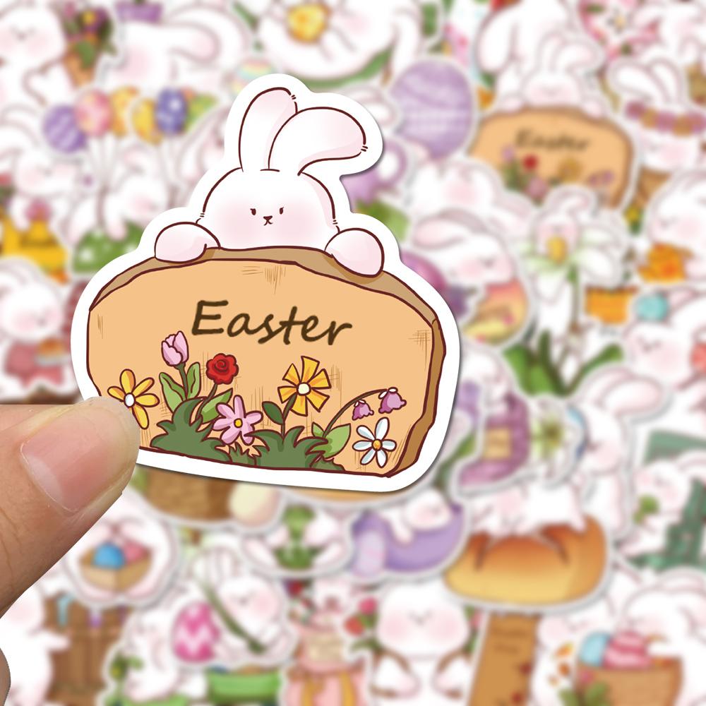 Sticker thỏ phục sinh chibi hoạt hình cute trang trí mũ bảo hiểm,guitar,ukulele,điện thoại,sổ tay,laptop-mẫu S19
