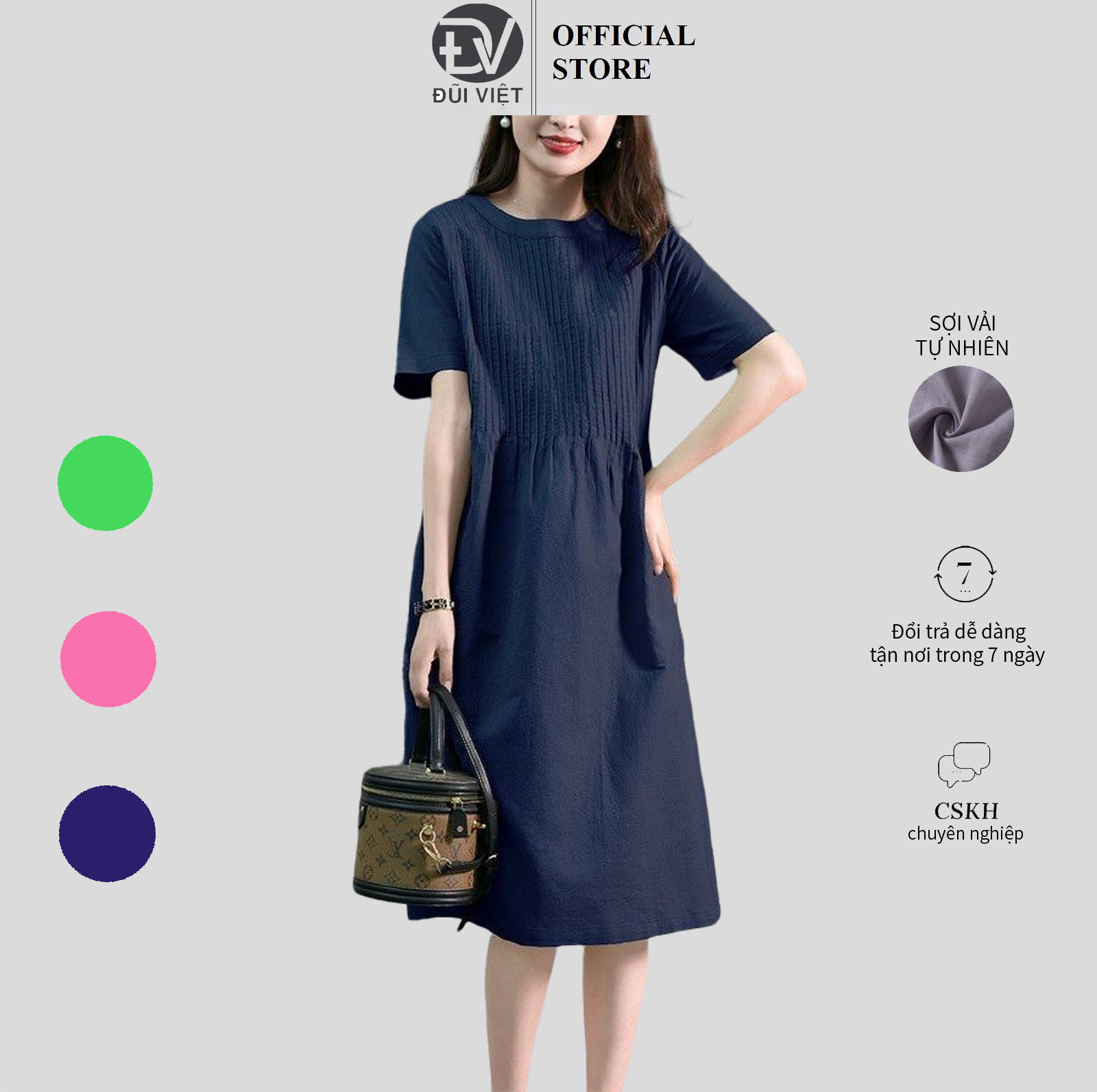 Váy Đầm Nữ Thiết Kế Cao Cấp Cổ Tròn Dáng Suông Tôn Dáng, Đầm Midi Chất Liệu Linen Thời Trang Đũi Việt