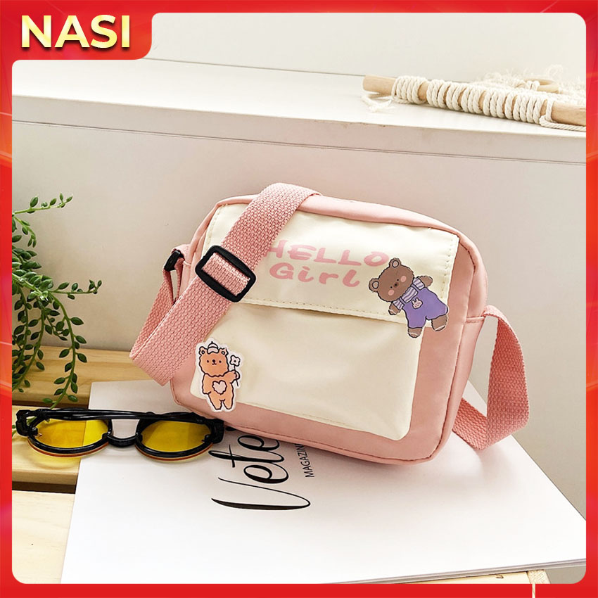 Túi đeo chéo Hello Girl NASI T1020 phong cách hàn quốc túi đeo vai nữ thời trang dạo phố dễ thương vải đẹp