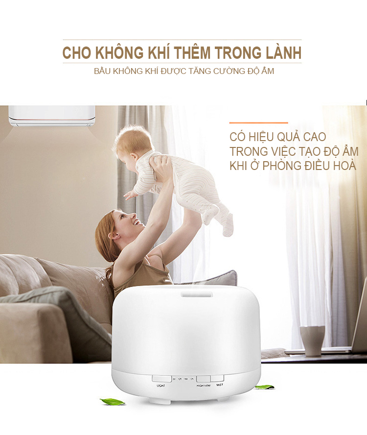Máy Tạo Độ Ẩm Khuếch Tán Tinh Dầu Có Đèn LED Màu Trắng- Tặng chai tinh dầu Essesa