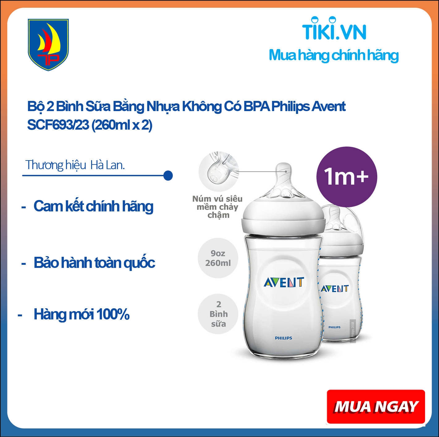 Bộ 2 Bình Sữa Bằng Nhựa Không Có BPA Philips Avent SCF693/23 (260ml x 2)