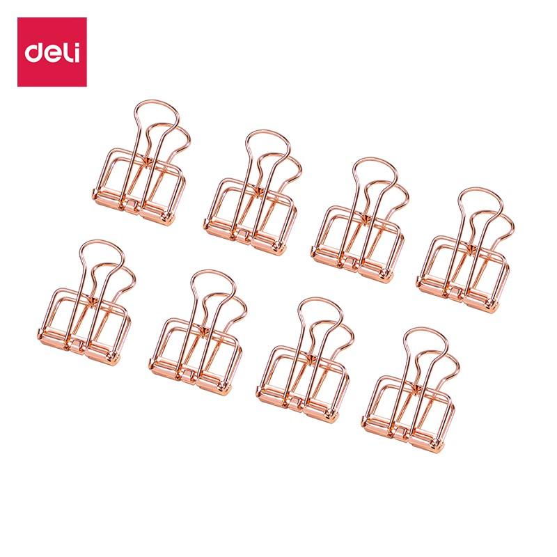 Kẹp Bướm Kim Loại Văn Phòng Deli - Set 68 Chiếc - Màu Vàng Hồng - 9414 9415 - Set 8 Chiếc Bé Hộp 9414