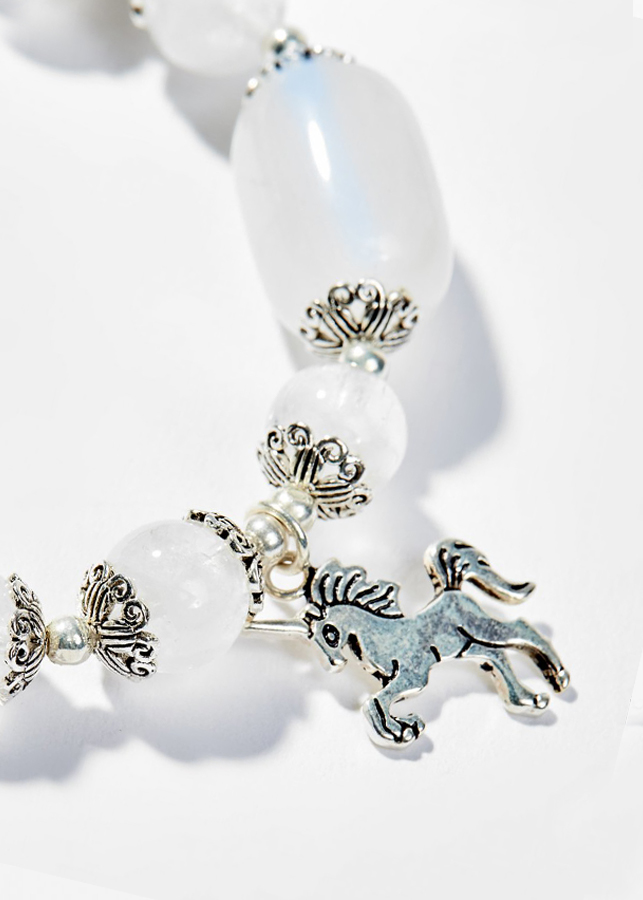 Vòng Tay Phong Thủy Nữ Đá Thạch Anh Ưu Linh Trắng Phối Charm Kỳ Lân Bạc Mệnh Kim, Thủy Ngọc Quý Gemstones