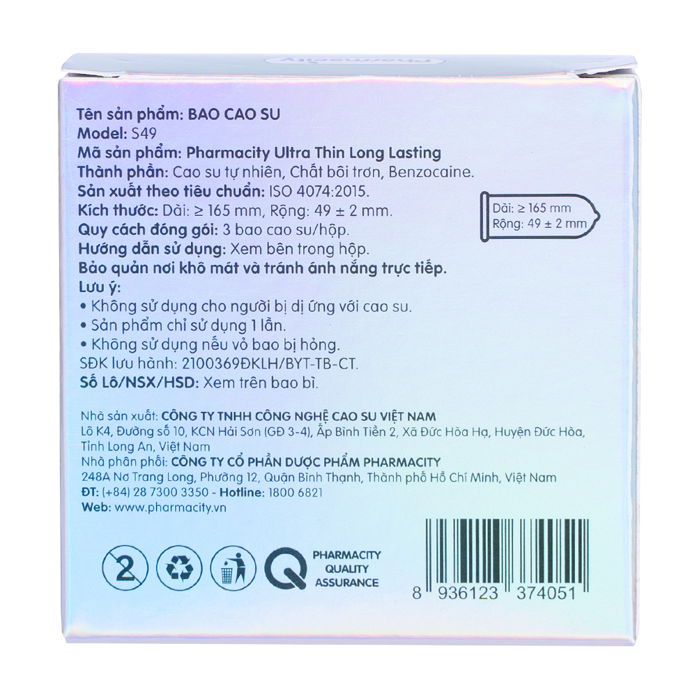 Bao Cao Su Pharmacity Ultra thin Long Lasting N