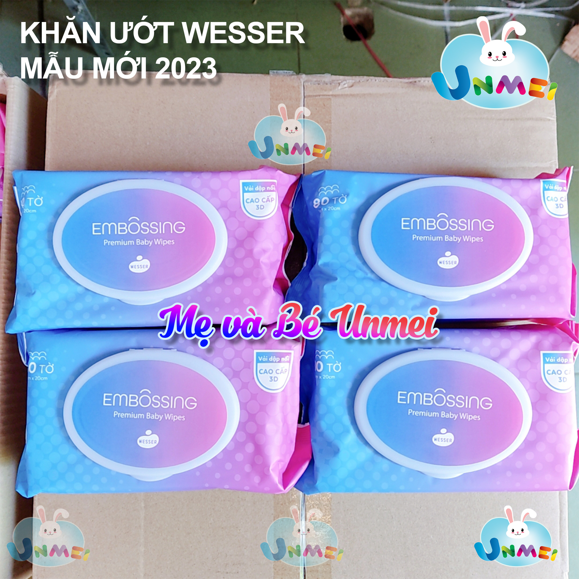 Bộ 4 Gói Khăn Ướt Wesser 80 Tờ / gói chất liệu Vải Dập Nổi cao cấp - Không Hương - Không Parapen