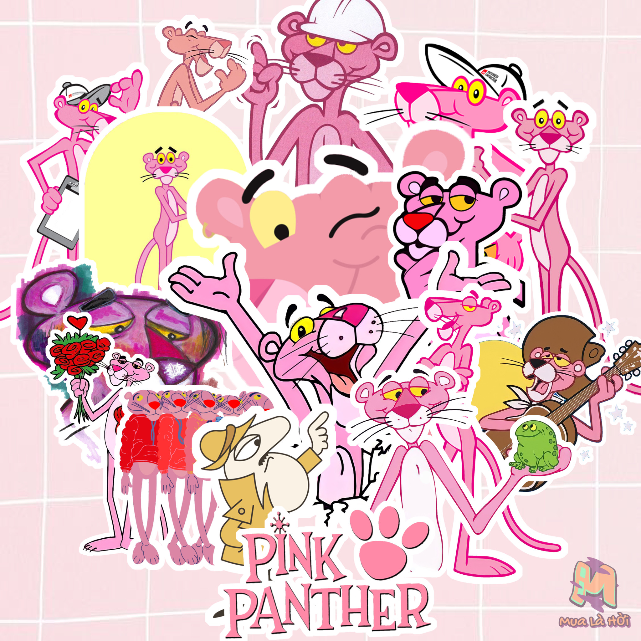 Miếng dán Stickers chủ đề Điệp vụ Báo Hồng (Pink Panther)