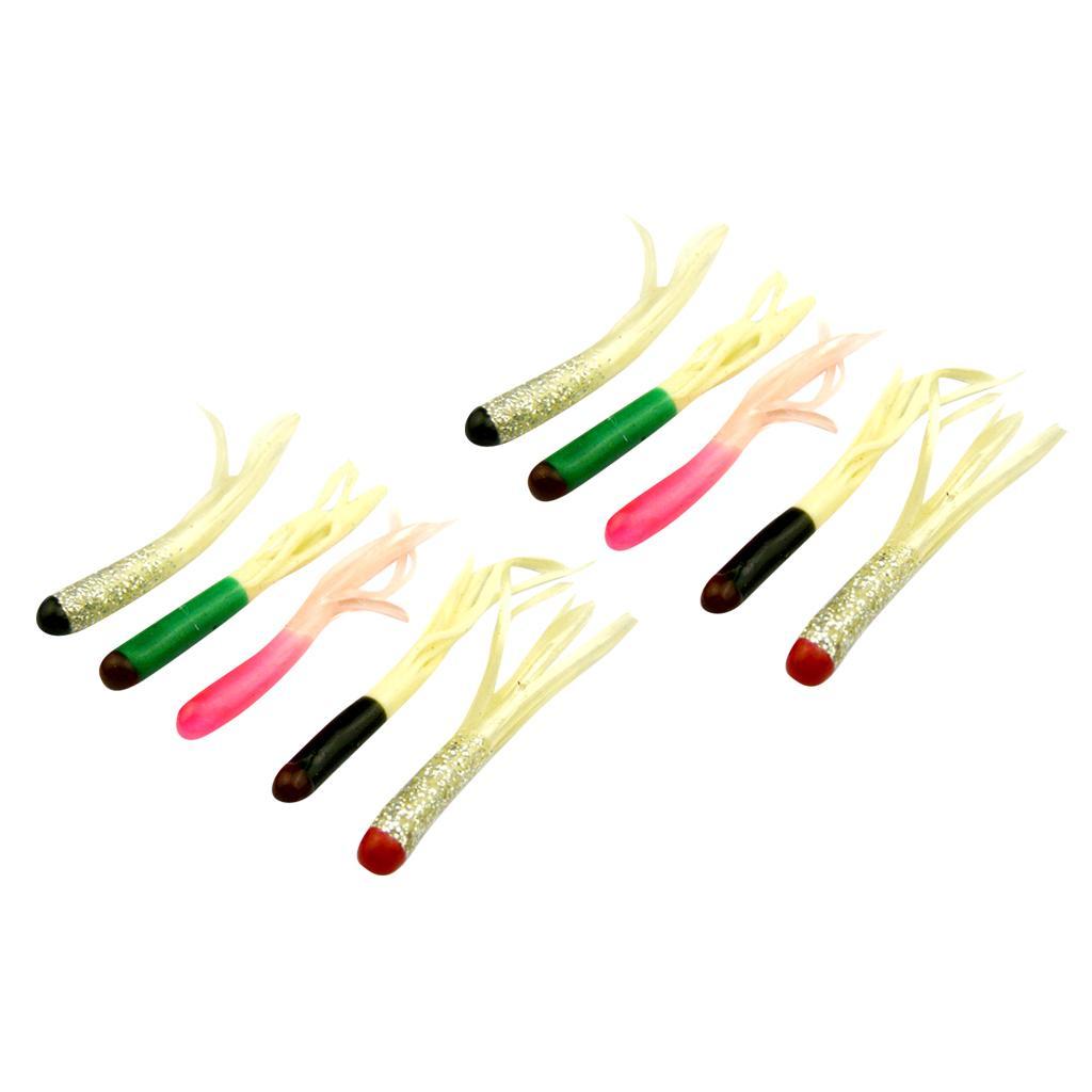 10pcs Lifelike Hoochie Squid Octopus Skirts Lures Soft Fishing Baits Saltwater Mixed Color 5cm