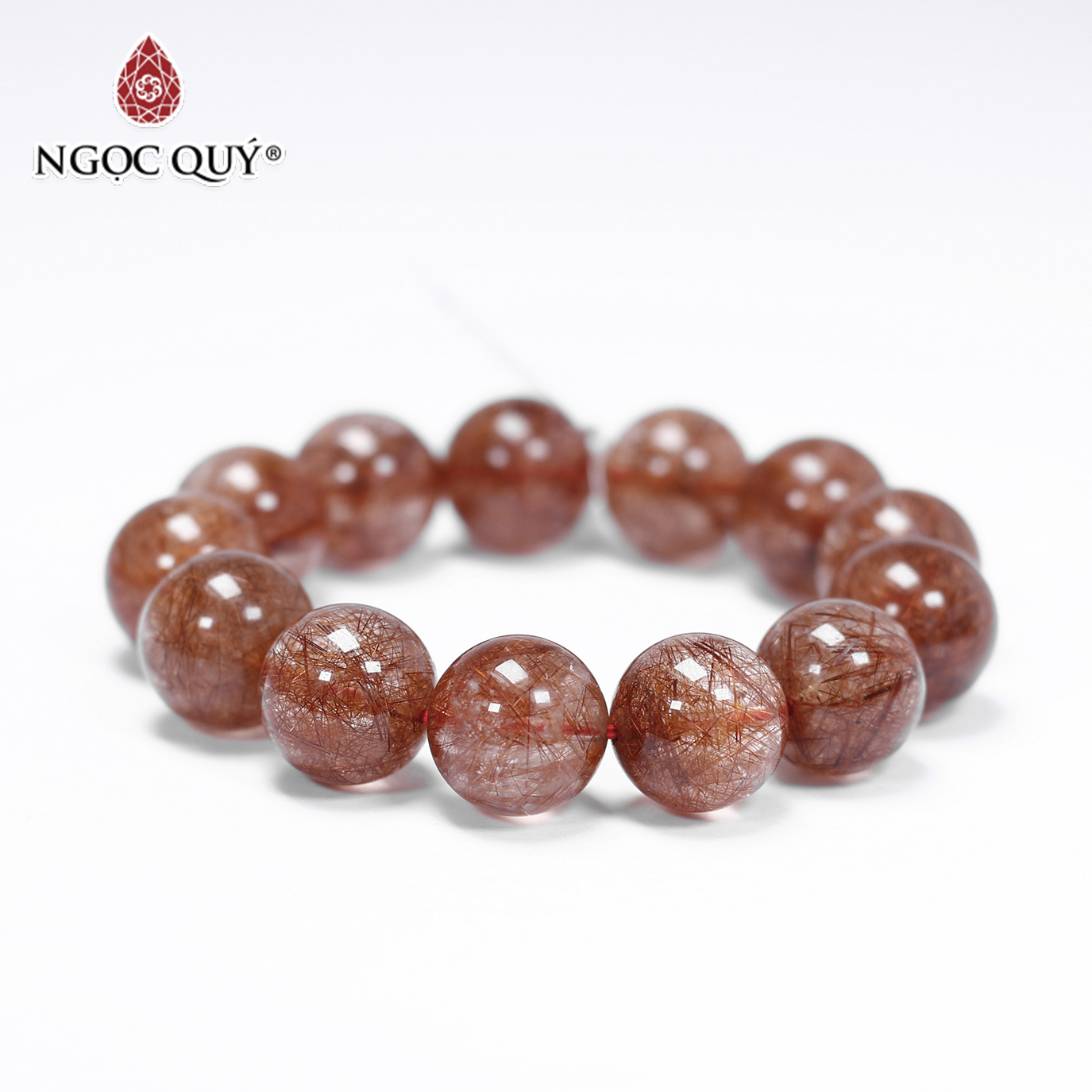 Vòng tay đá thạch anh tóc đỏ size hạt 16mm mệnh hỏa, thổ - Ngọc Quý Gemstones