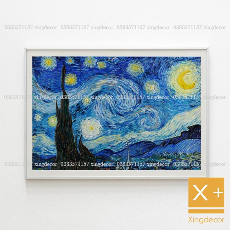 Tranh đêm đầy sao của Van Gogh, tranh canvas treo tường có đinh móc tặng kèm