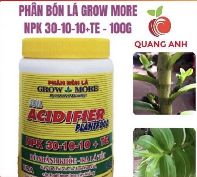 Phân Bón Lá Kích Đẻ Nhánh - Ra Lá Nhiều Grow More 30-10-10 + TE - Chai 100Gr