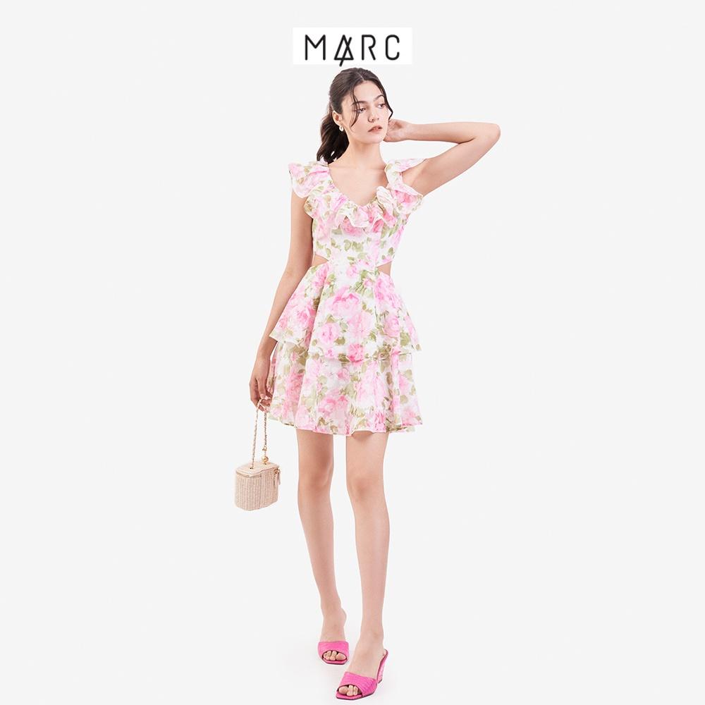 Đầm mini nữ MARC FASHION 2 tầng bèo cổ cutout eo TRNH063222