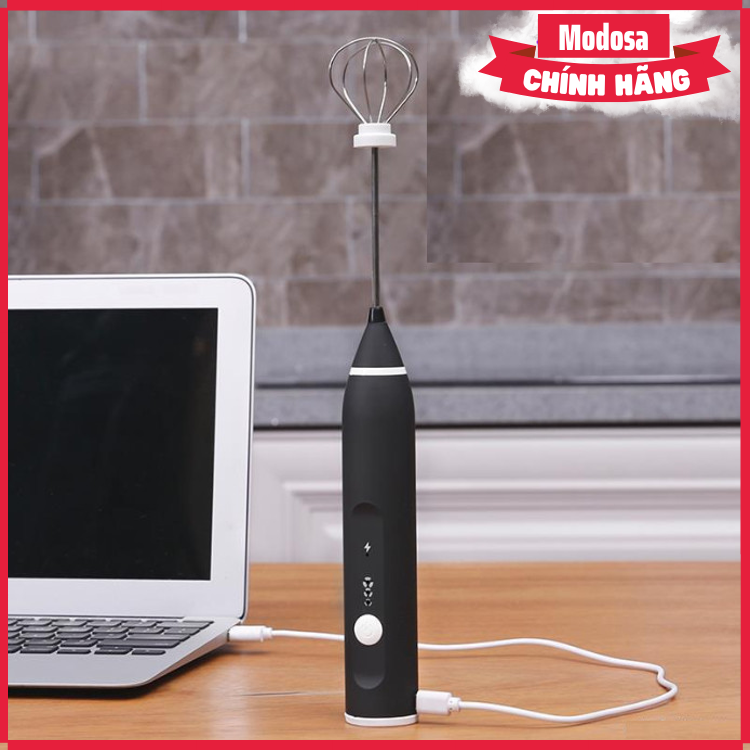 Máy Modosa Tạo Bọt Sữa Sạc Usb 2 Loại Đầu Khuấy Cafe Và Đánh Trứng - Hàng Chính Hãng