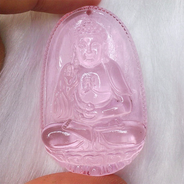 Mặt Phật A Di Đà pha lê hồng 5cm