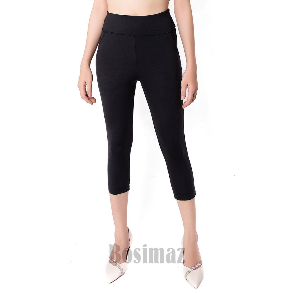 Quần Legging Nữ Bosimaz MS361 lửng túi trước màu đen cao cấp, thun co giãn 4 chiều, vải đẹp dày, thoáng mát.