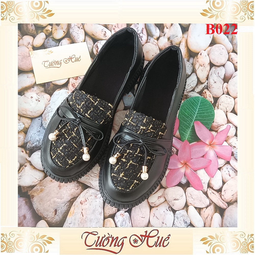 Giày Búp Bê Mũi Tròn Nữ Phối Nơ Gót Vuông Cao 3CM - Hàng Quảng Châu