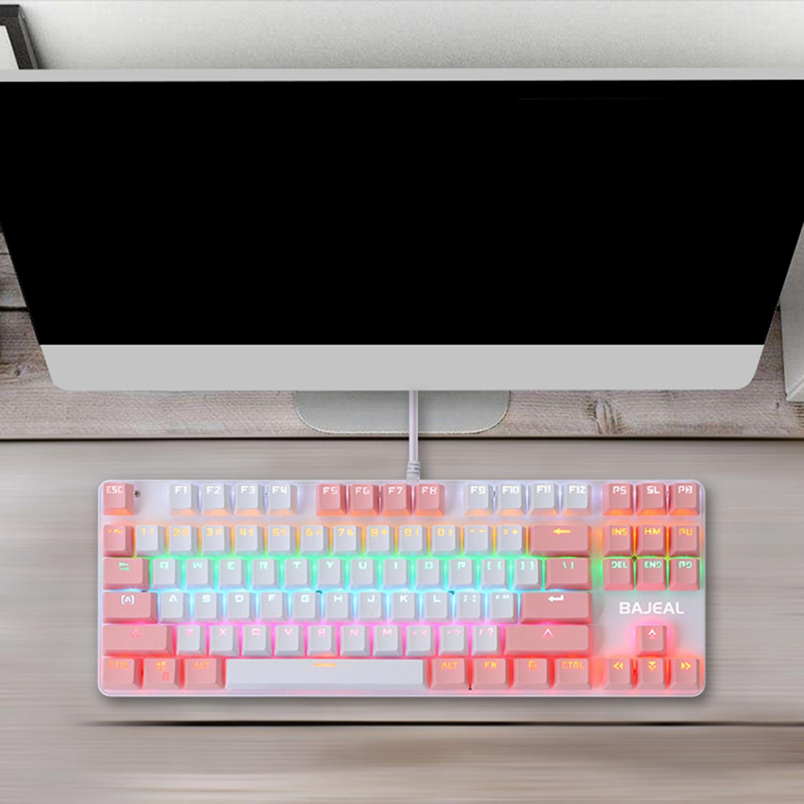 Computer Desktop Wired Gaming Keyboard 87 Keys Layout for Work Pink