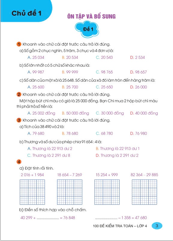 Sách - 100 Đề Kiểm Tra Toán 4 - Dùng Chung Cho 3 Bộ Sách Giáo Khoa Hiện Hành - ndbooks