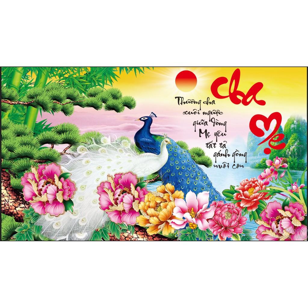 Tranh Đính Đá CHA MẸ (ĐÁ ABC CAO CẤP). Kích Thước: 90cm x 50cm